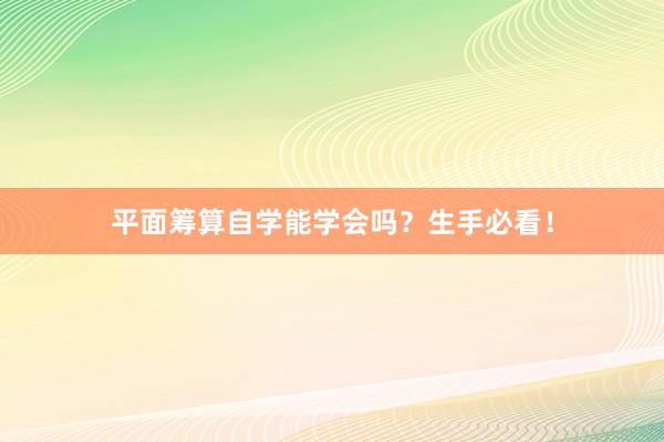 平面筹算自学能学会吗？生手必看！